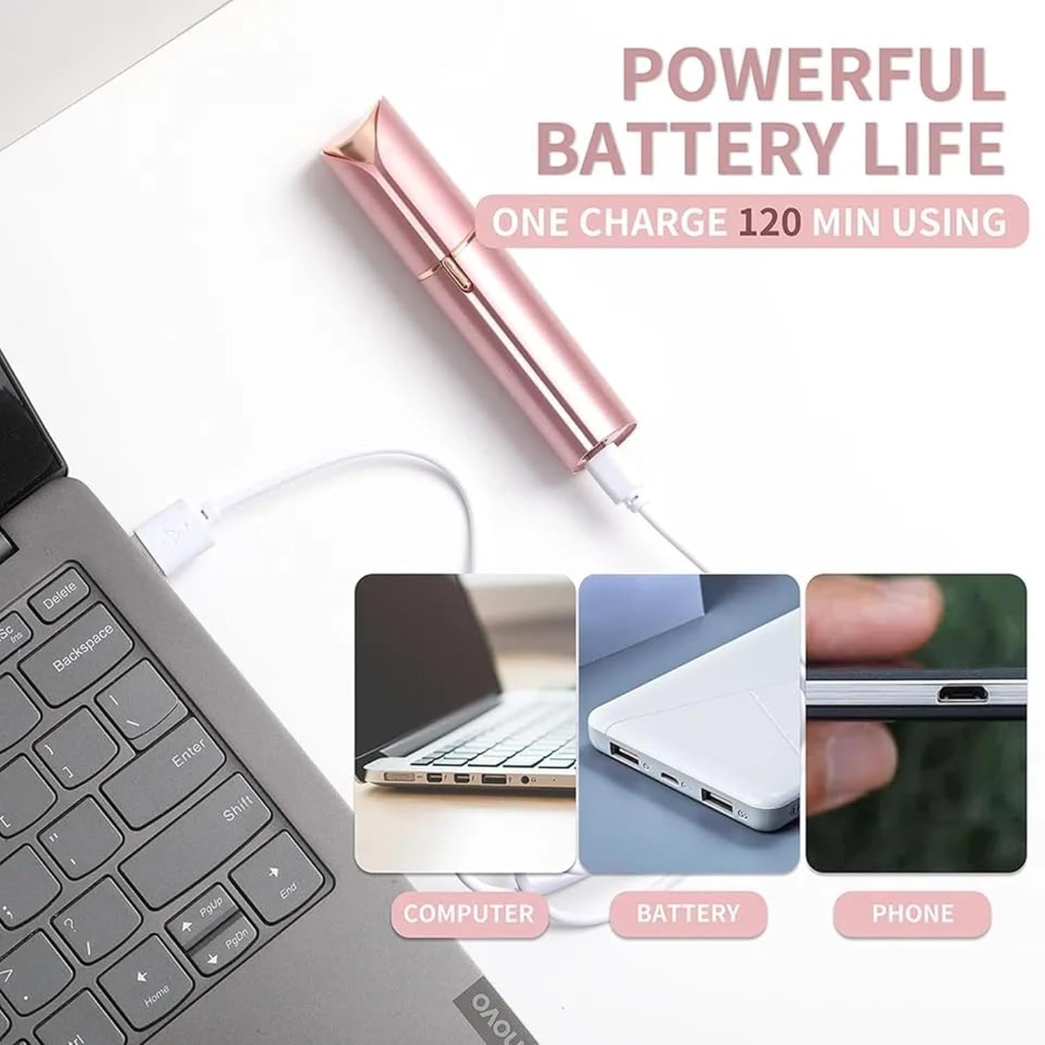 Depilación facial recargable por USB para mujeres, removedor de vello facial sin dolor para mujeres, tamaño de lápiz labial, para labio
