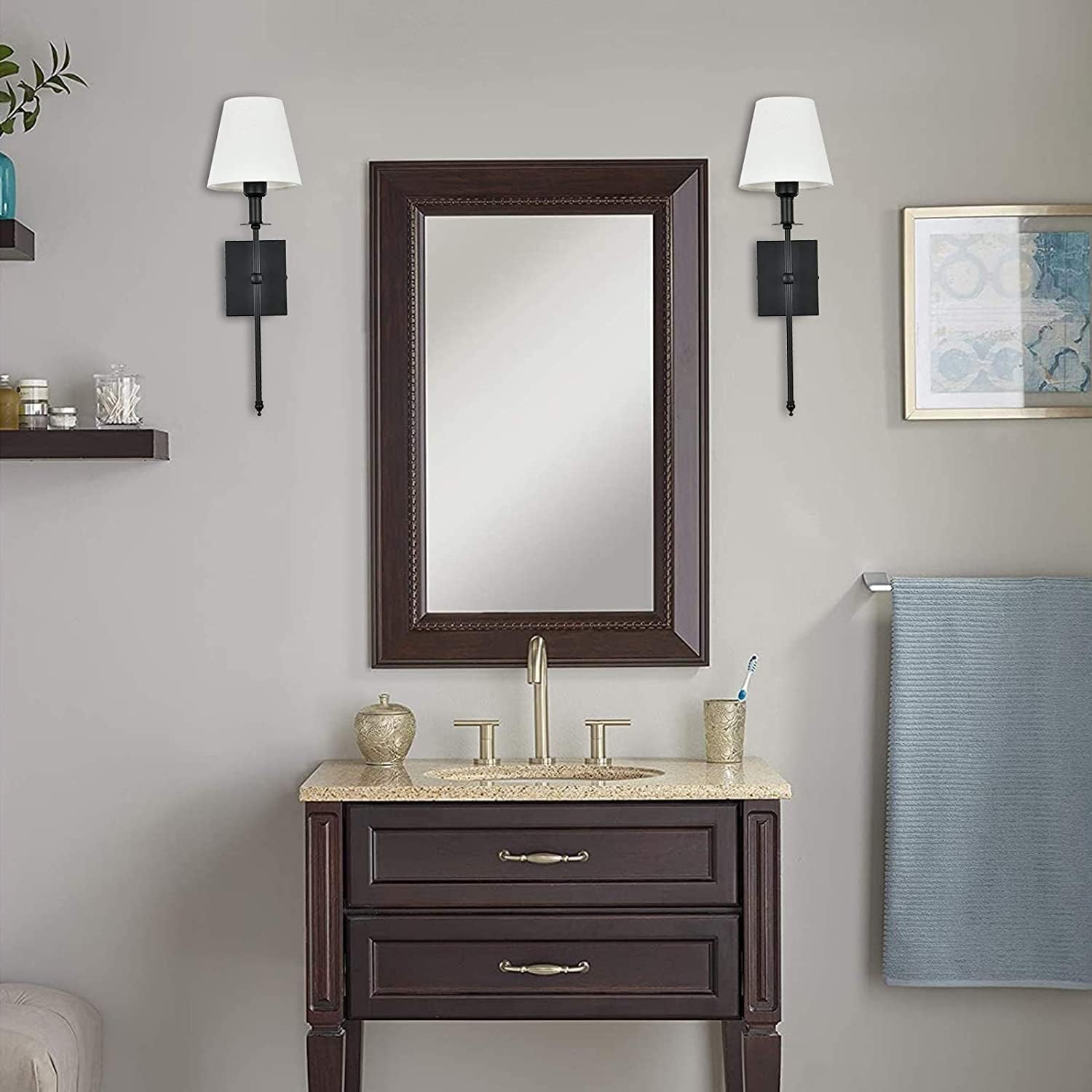 Juego de 2 apliques de pared alimentados por pilas, no requiere cableado, para mesita de noche, pared de TV, salón, granja. Con bombilla regulable