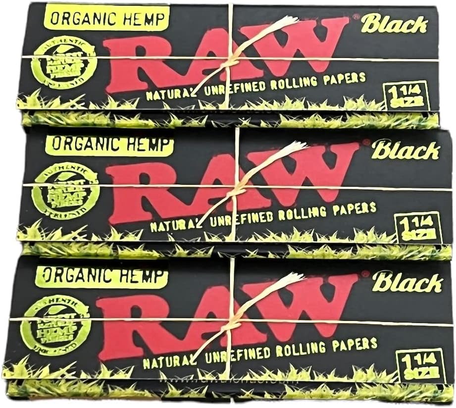 Papel de liar orgánico negro crudo tamaño 1 14, natural sin refinar + tarjeta RSV Scoop (3 paquetes)