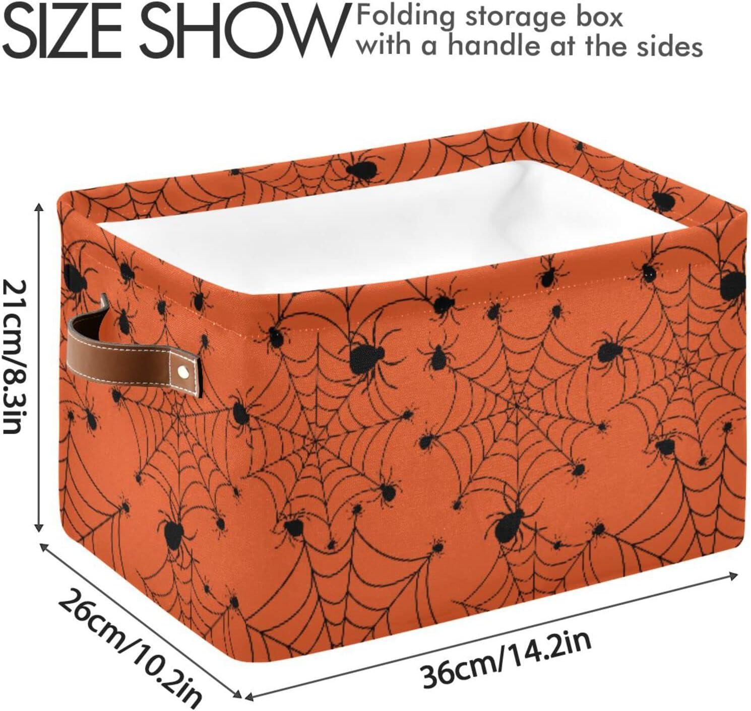 ALAZA Caja de almacenamiento plegable de tela de araña de Halloween, color naranja, cesta organizadora con asas para estantes, armario, sala de