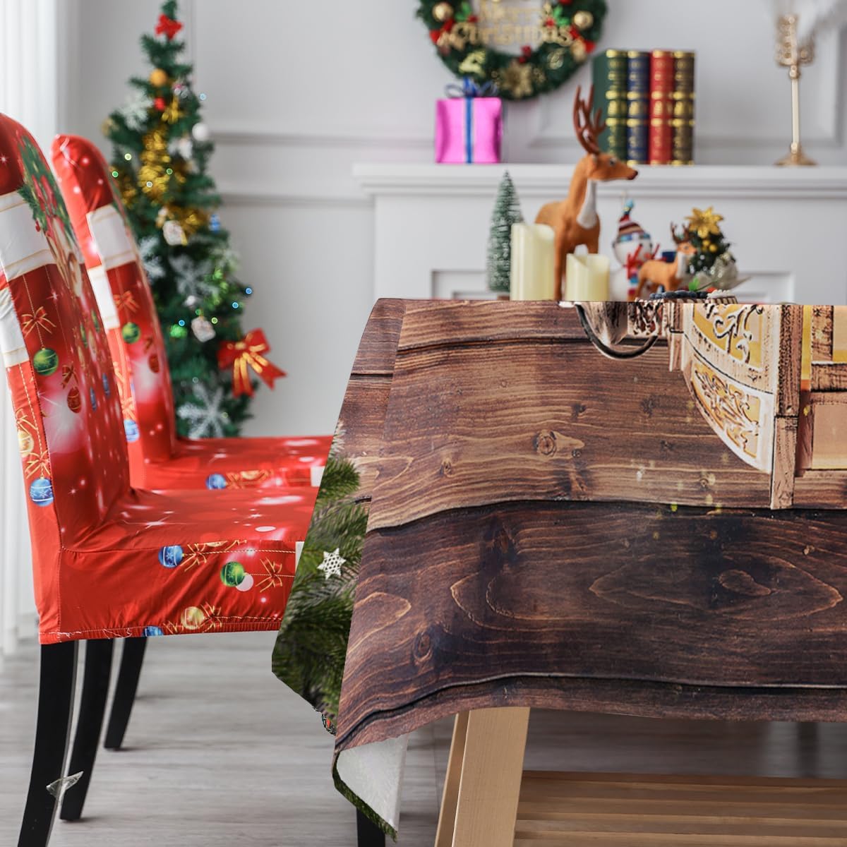 Lepuho Mantel de Navidad de 60 x 84 pulgadas, mantel rectangular de Navidad, impermeable, resistente a las manchas y a las arrugas, lavable, para