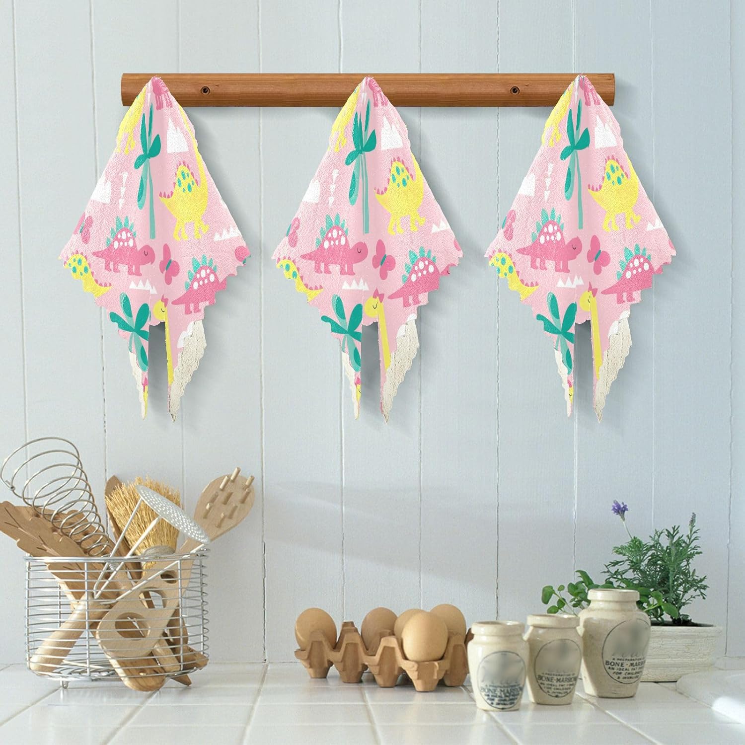 FRODOTGV Pink Dinosaur Kawaii Quality Decor Towels for Drying Dishes Fast Drying Set of 6 Microfiber Drying Towel Kitchen for Bathroom Oven