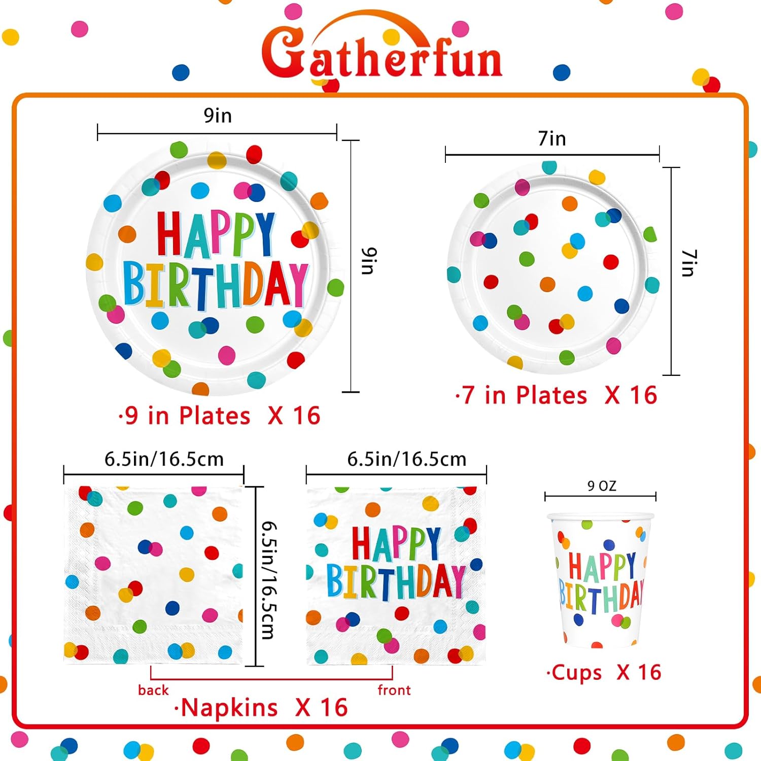 Decoraciones de feliz cumpleaños suministros de fiesta de cumpleaños para niños con diseño de puntos, incluye platos y servilletas de feliz