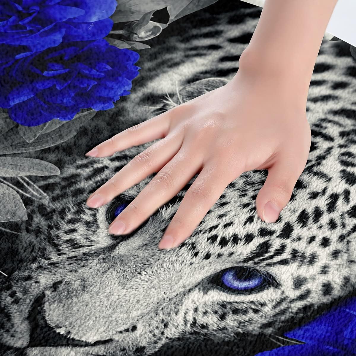 Alfombra de baño 3D con estampado de leopardo y rosa azul para niños, animales de safari africanos, tapete de cocina, novedoso tapete de cocina con