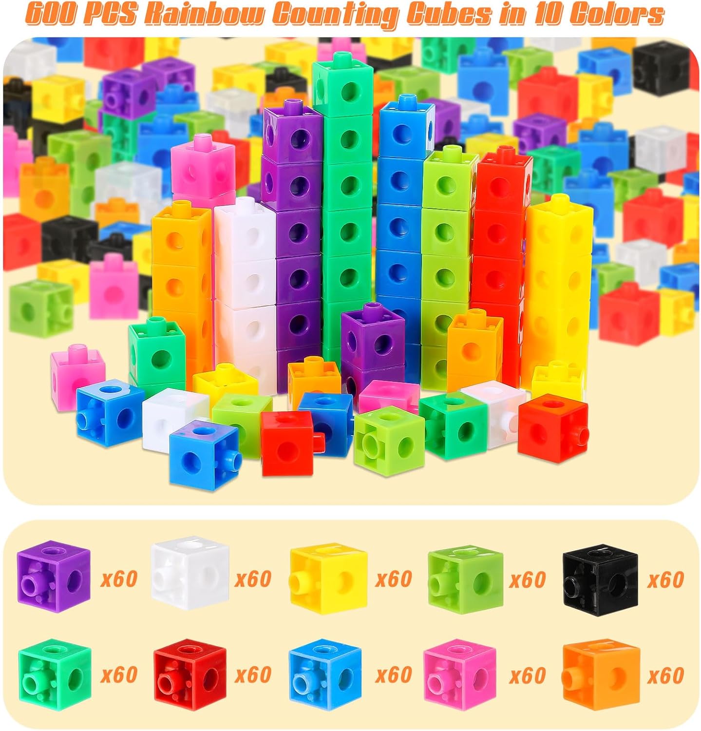 600 cubos de matemáticas educativos, juguetes de conteo de matemáticas, cubos de conteo, bloques de conteo para habilidades matemáticas tempranas,