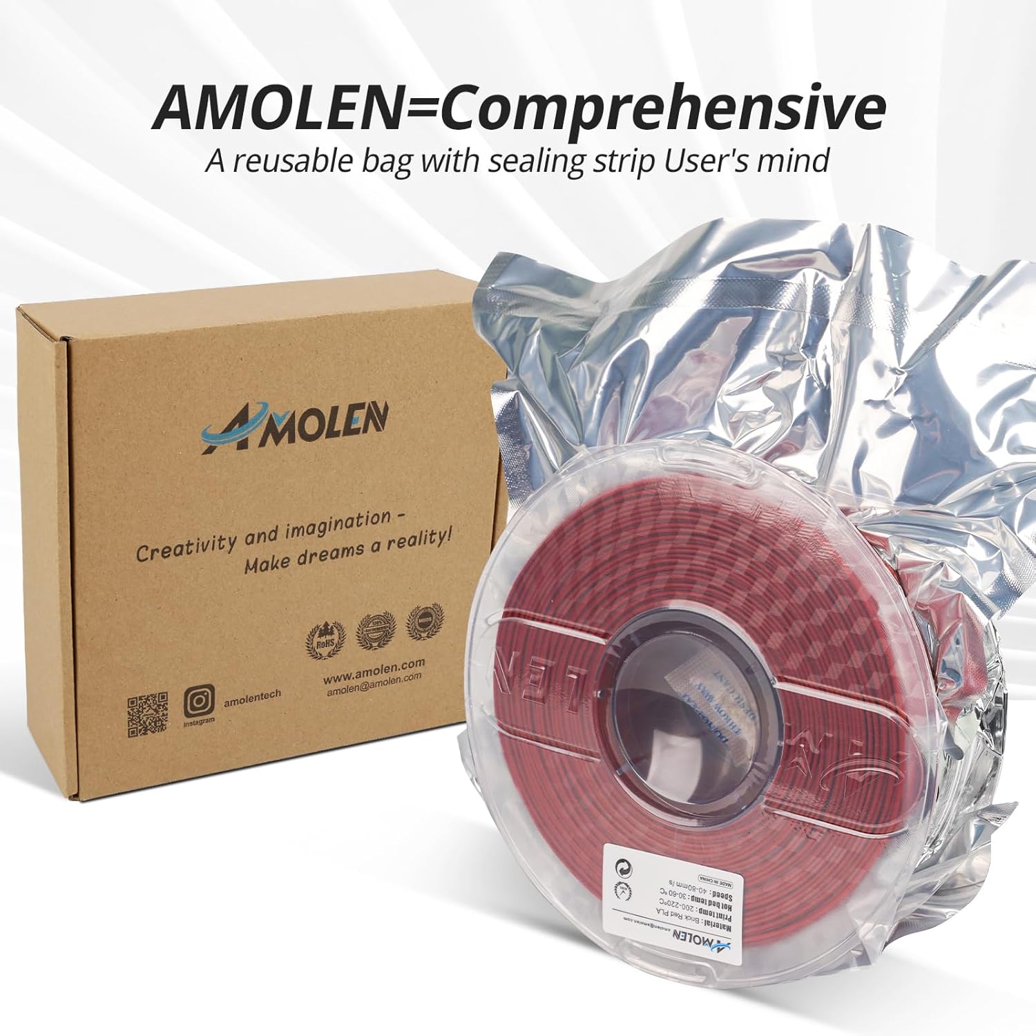 AMOLEN Filamento PLA para impresora 3D, filamento PLA rojo ladrillo mármol de 0.069 pulgadas, filamento de impresión 3D de ácido poliláctico de