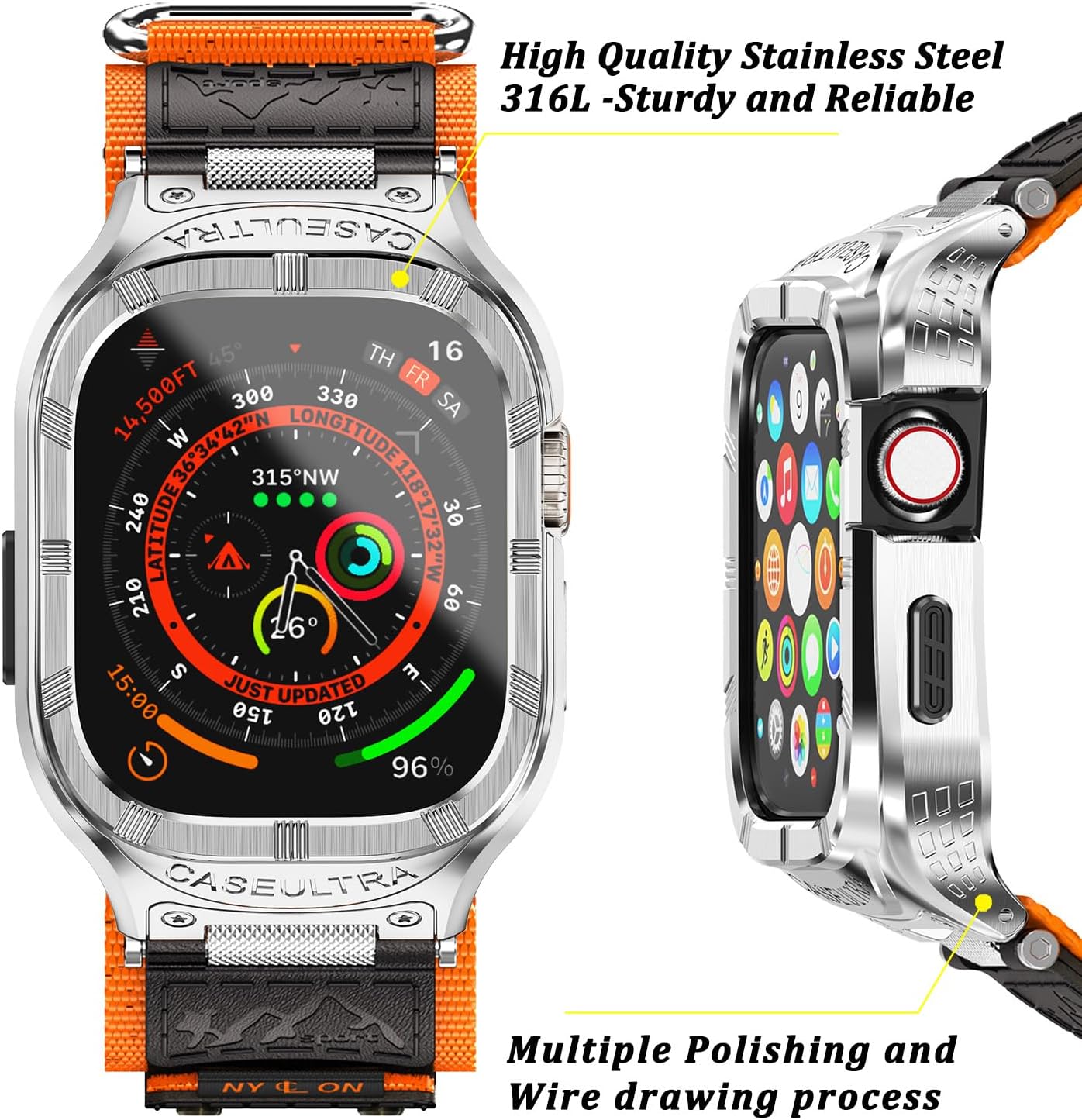 Caseultra Correa deportiva de nailon compatible con Apple Watch Band de 1.732 pulgadas1.654 pulgadas, correa militar extra ancha para hombres,