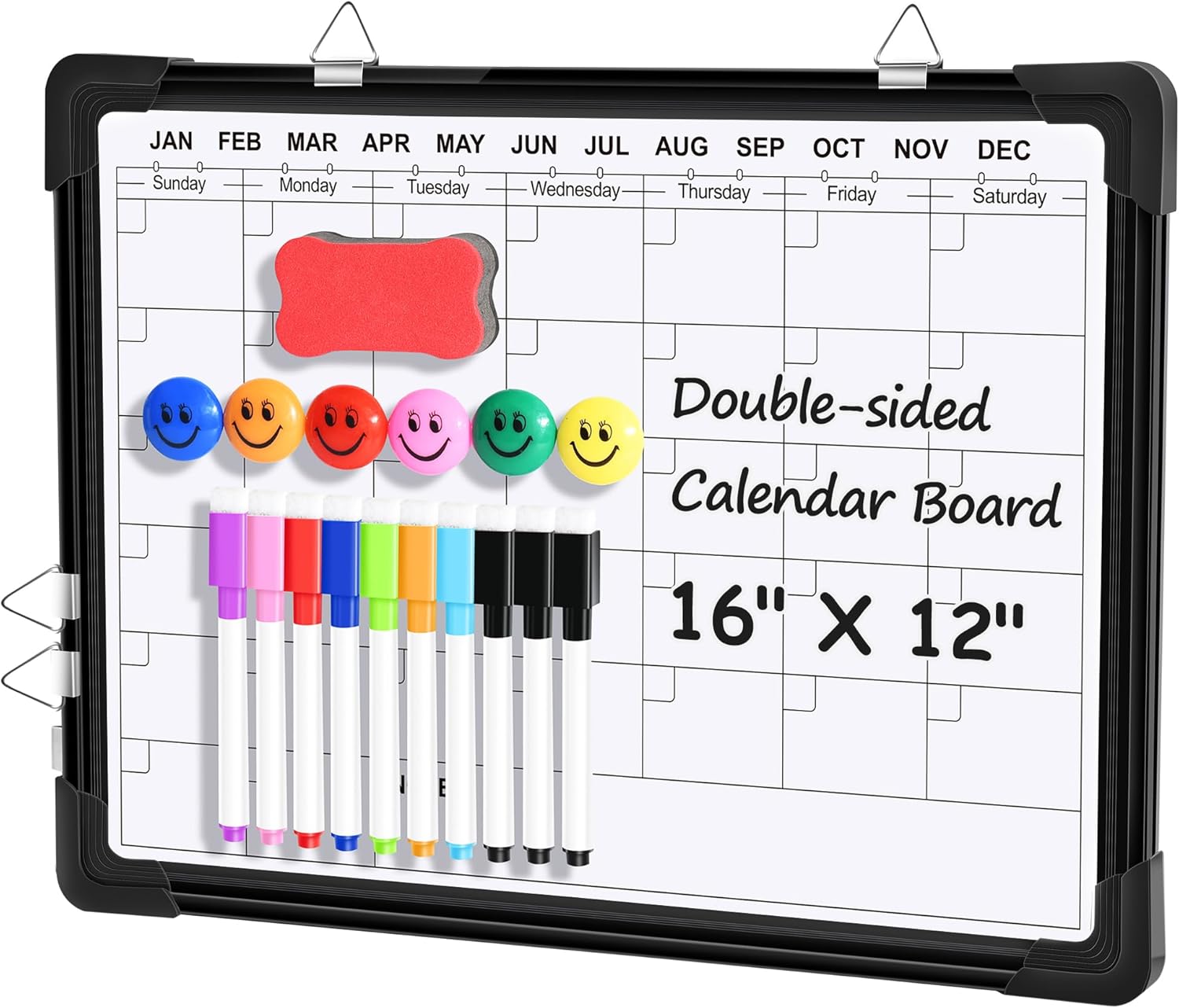 Calendario de borrado en seco para pared, pizarra blanca magnética de 16 x 12 pulgadas, calendario mensual colgante de doble cara, pizarra de