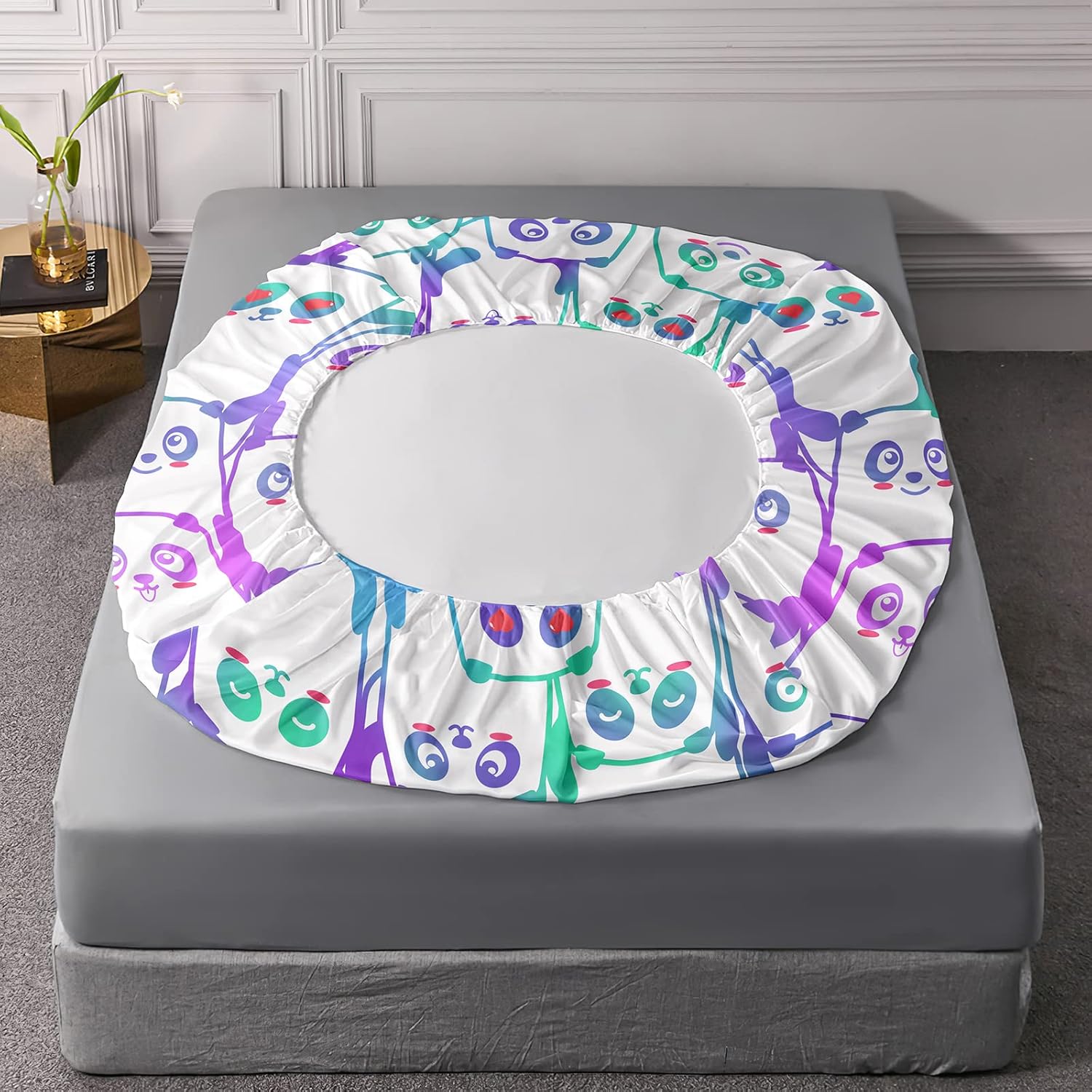BailiPromise Juego de sábanas de 4 piezas con diseño de panda de dibujos animados tamaño Queen, diseño de animales kawaii, sábana bajera estampada