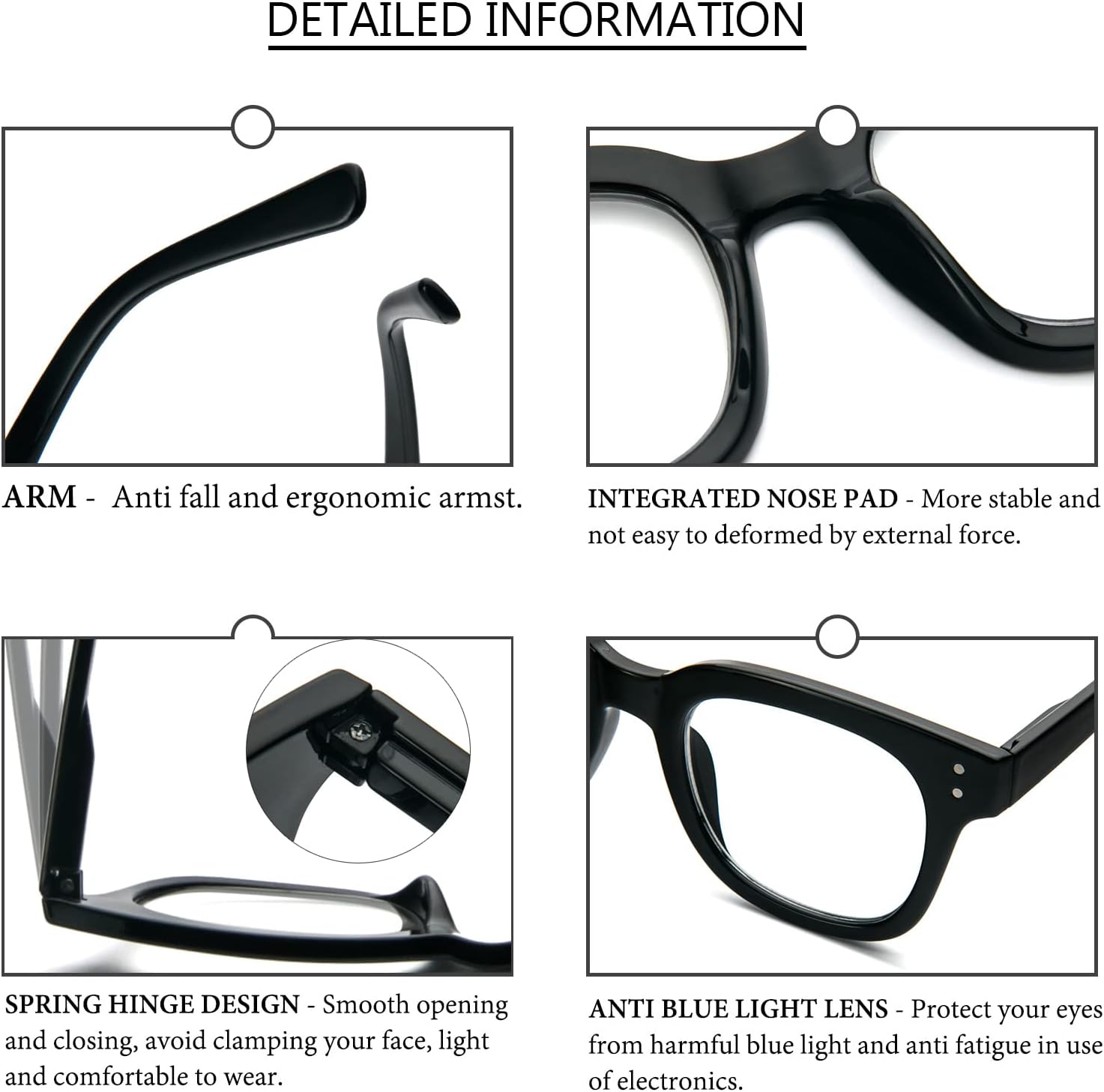 REAVEE Paquete de 3 lentes de lectura retro de gran tamaño para mujer, bloqueo de luz azul, lindos, cuadrados, para lectura de computadora, bisagra
