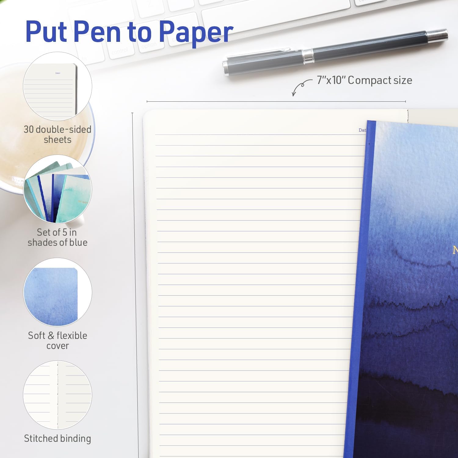 Paquete de 5 cuadernos de diario, diario ligero y portátil, paquete de cuadernos a granel, paquetes de cuadernos escolares y de trabajo, 30 hojas,