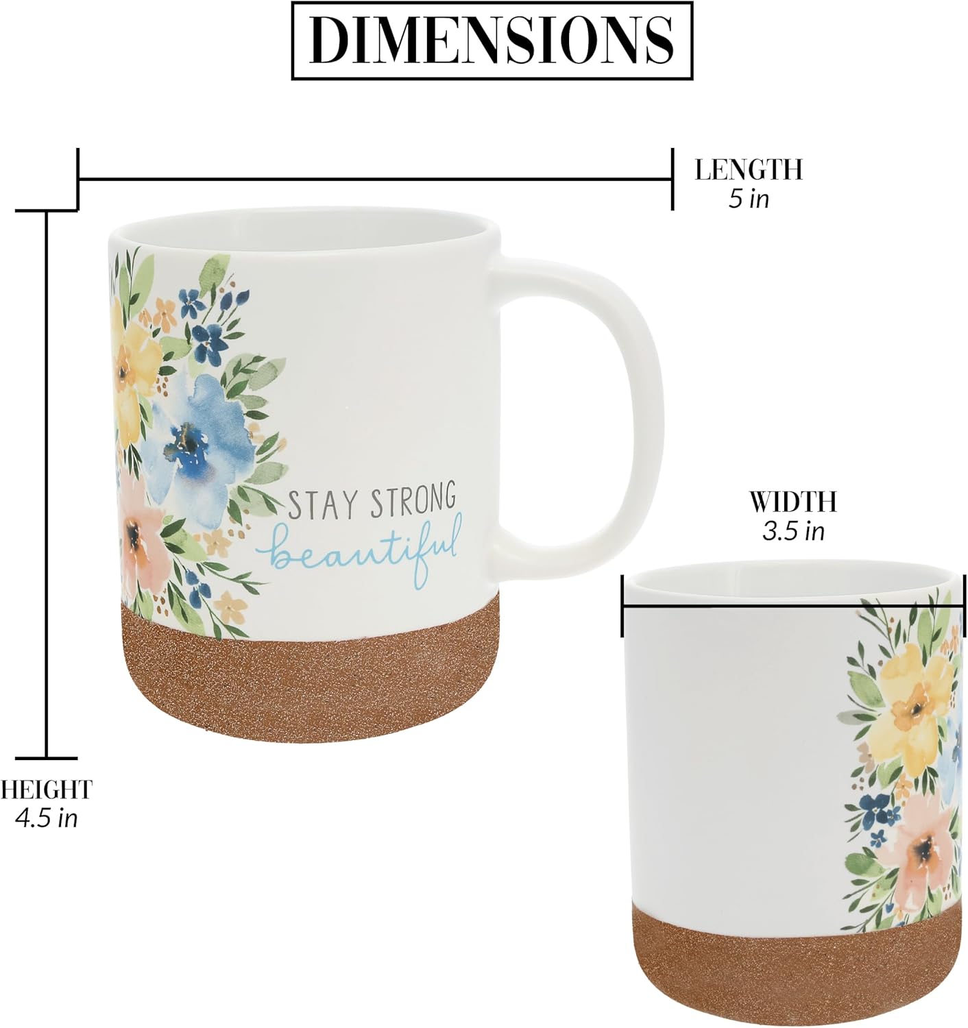 Pavilion Gift Company Stay Strong Beautiful – Taza de cerámica de 16 onzas con fondo glaseado de arena, floral, taza de café de mango grande, regalo