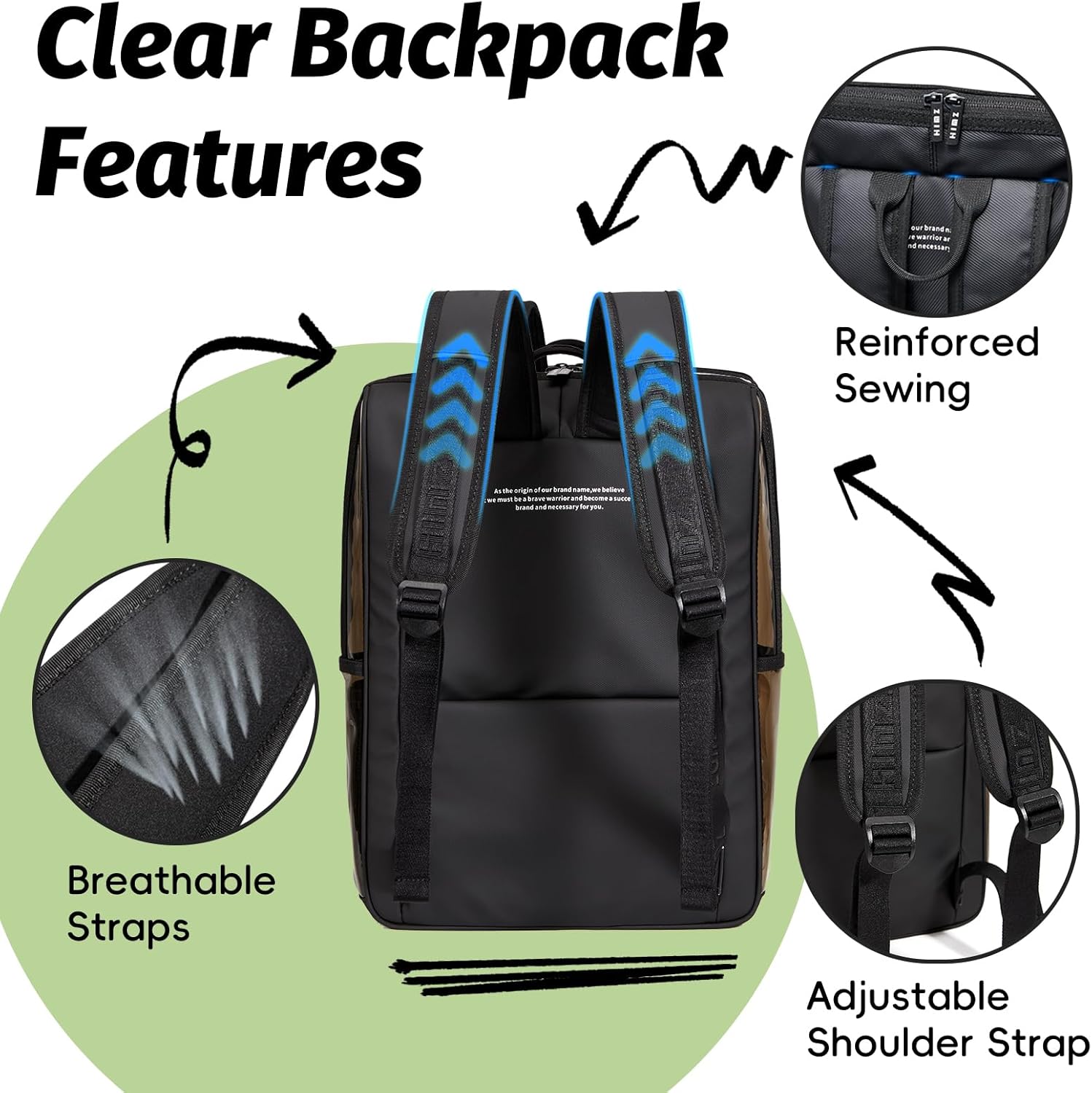 Mochila transparente grande resistente para hombres adultos, mochilas transparentes con bolsa para laptop, mochila transparente de plástico