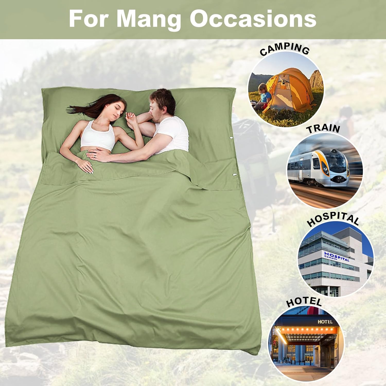 Saco de dormir para viajes y campamentos, ligero, compacto, portátil, delgado, para adultos, sábana de dormir suave de alta calidad para viajes,