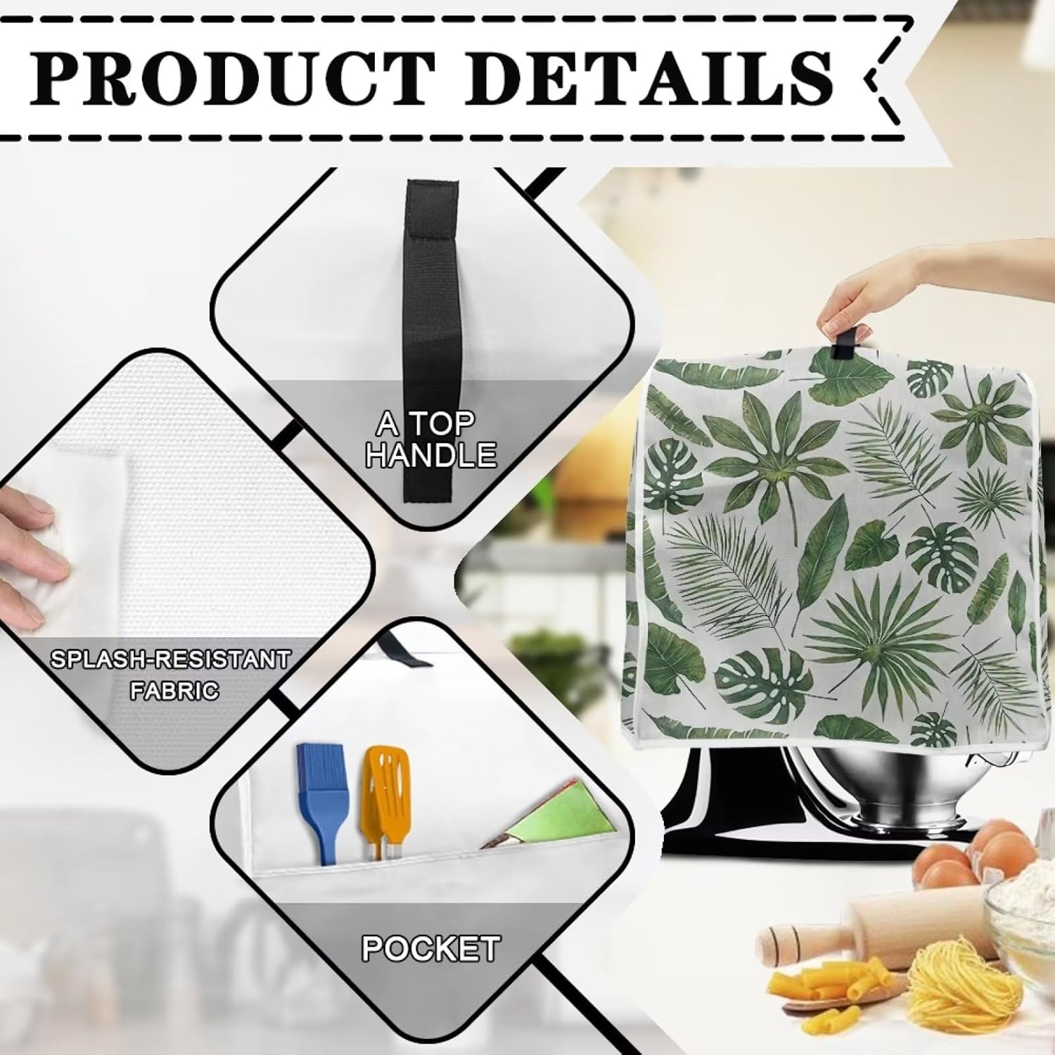 Fundas para batidora de pie de hojas tropicales para cabezal inclinable y modelos de elevador de tazón, cubierta lavable para electrodomésticos de