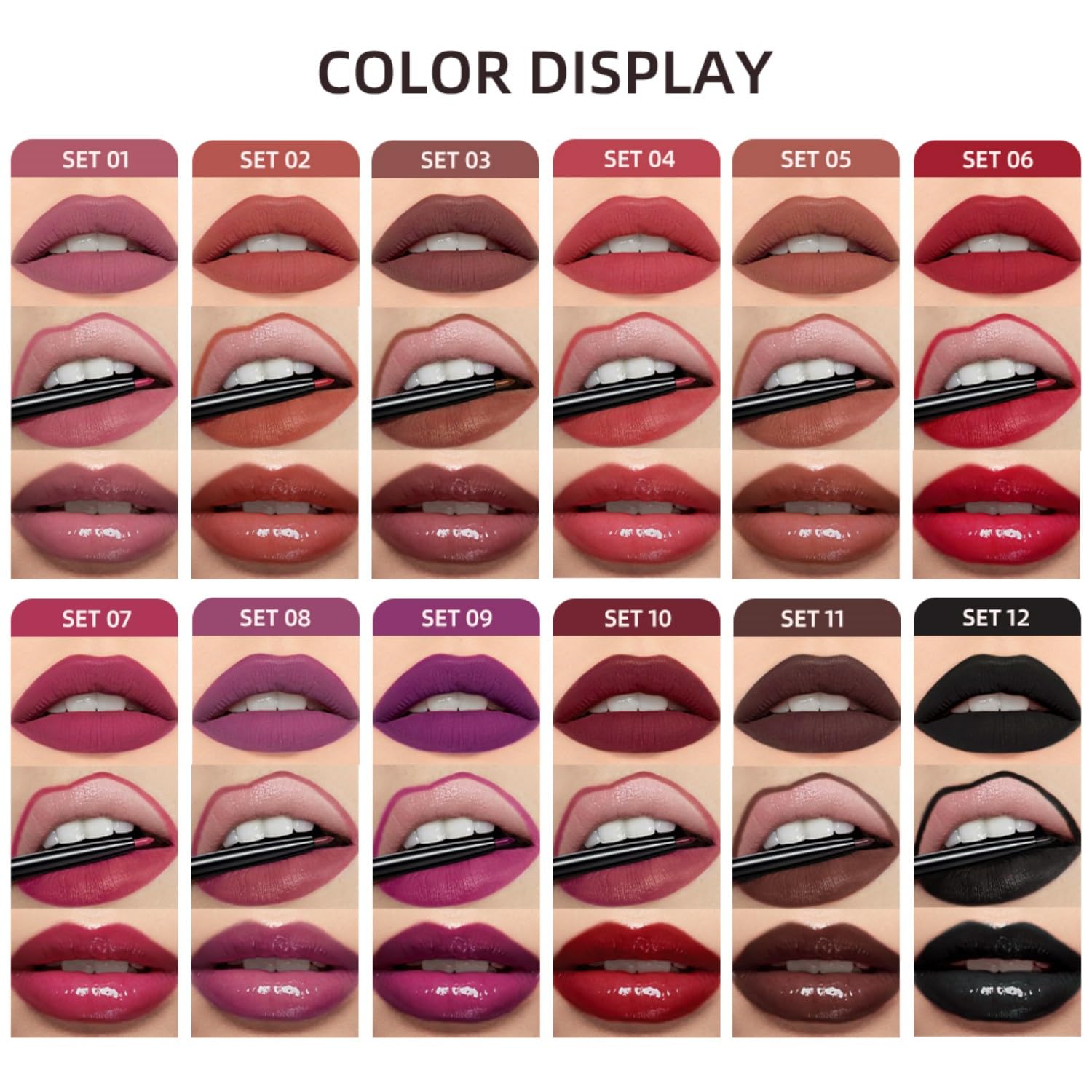 MAEPEOR Kit de labios todo en uno, 3 en 1, delineador de labios suave y lápiz labial con lápiz labial líquido de terciopelo mate, brillo labial