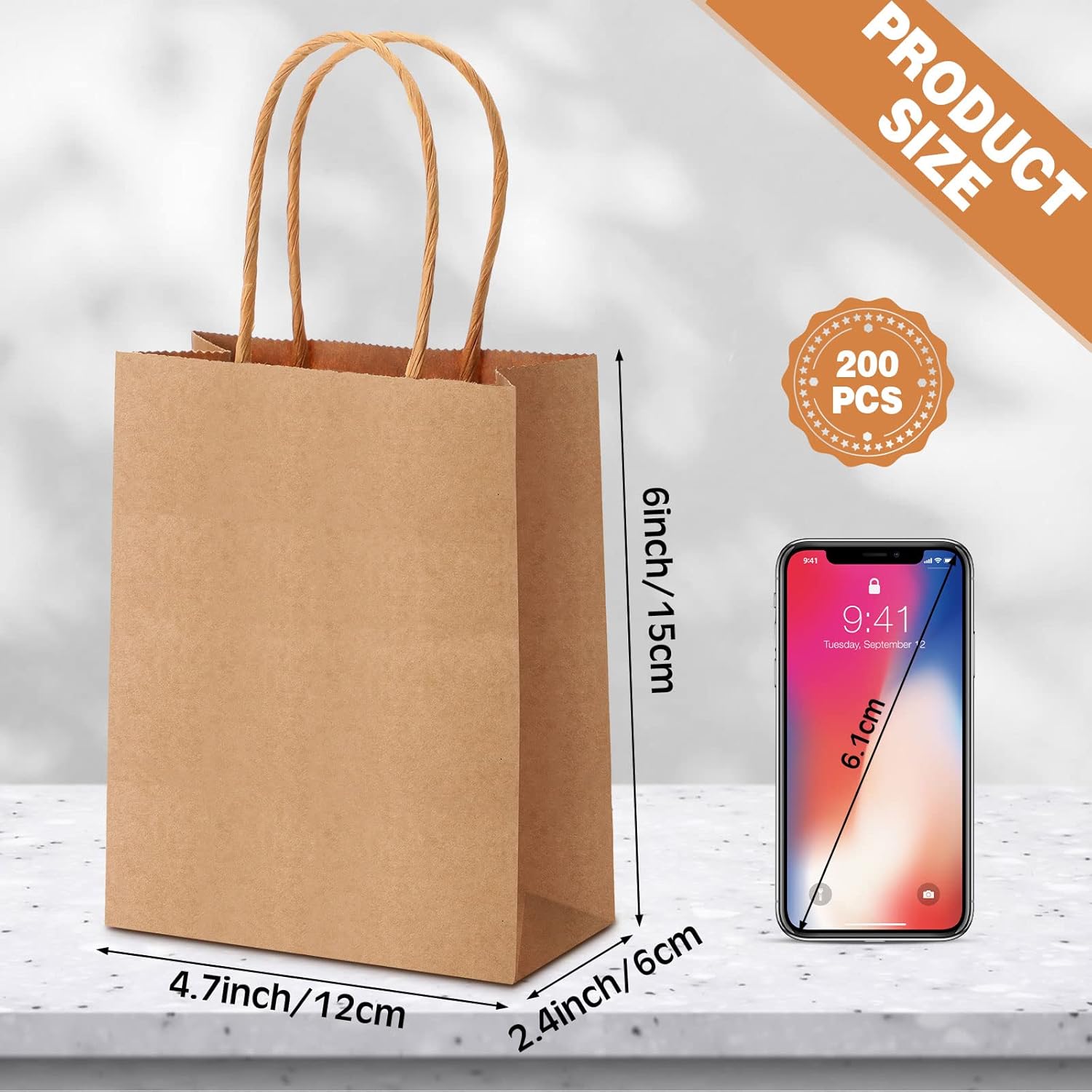 Sweetude 200 bolsas de regalo pequeñas de 6 x 4.7 x 2.4 pulgadas, bolsas de papel kraft de tamaño mini con asas, bolsas de regalo a granel para