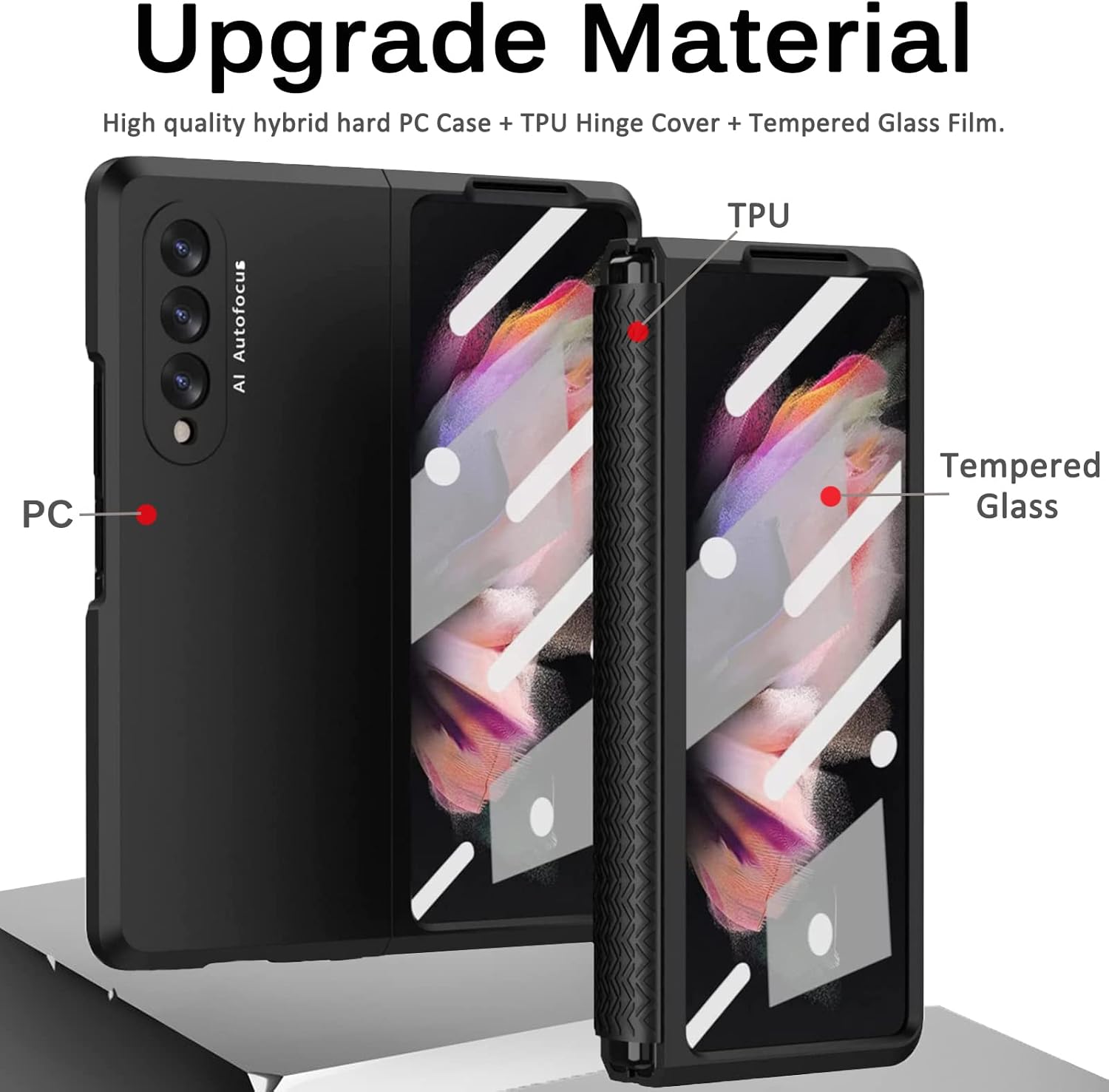 Miimall Funda compatible con Samsung Galaxy Z Fold 3 con protección de bisagra, bisagra retráctil plegable + película de pantalla