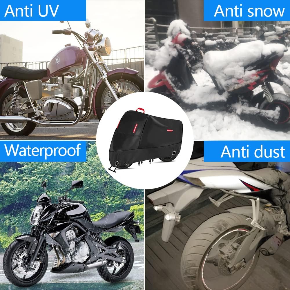 Funda para motocicleta resistente 300D, resistente al agua, para todas las estaciones, con 2 agujeros de bloqueo y 4 tiras reflectantes, se adapta a