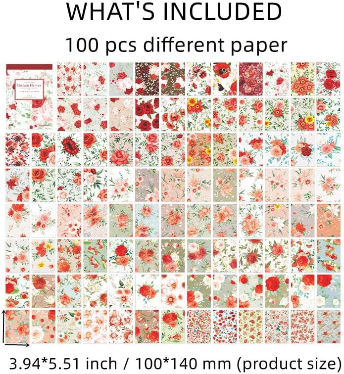 Kit de papel para álbumes de recortes, collage de flores rojas, diario, planificador, materiales, suministros de decoración de diario basura para