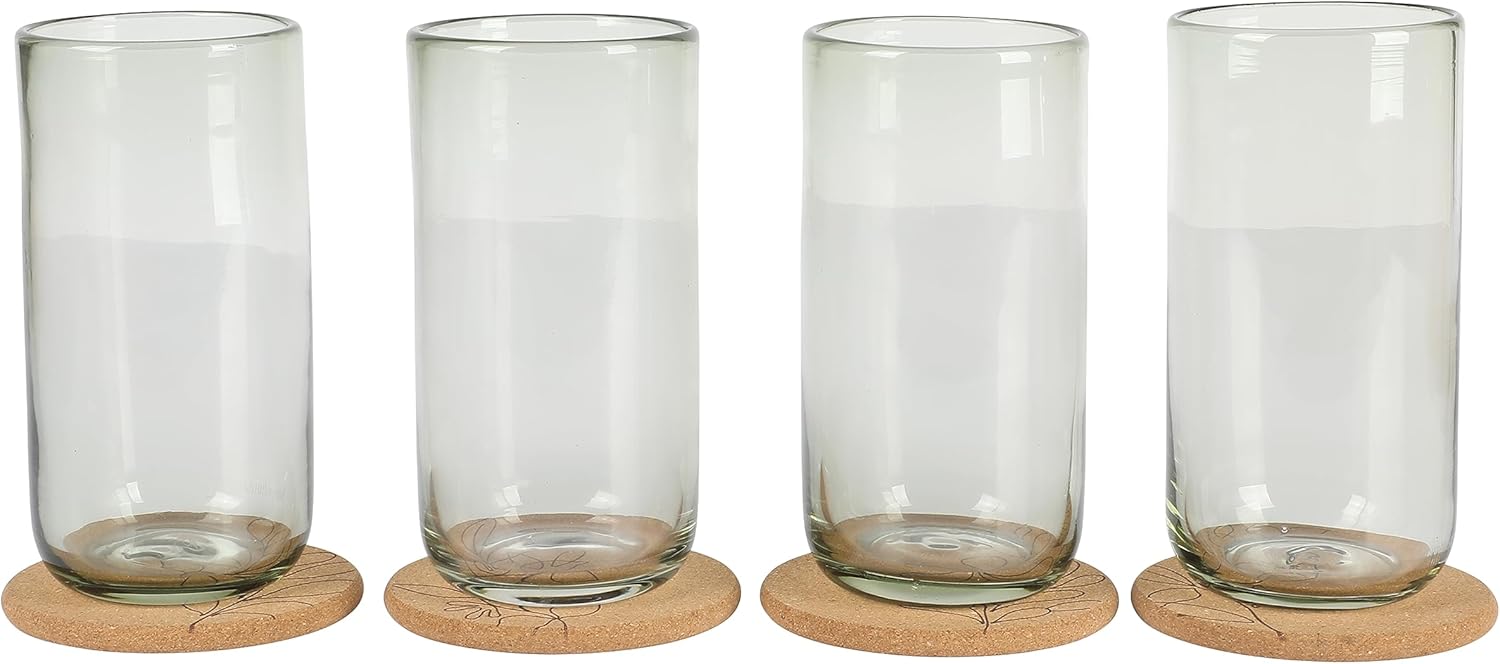 Sayulita Spring – Juego de 8 vasos de cristal de color jadeíta hecho a mano de 21 onzas con posavasos