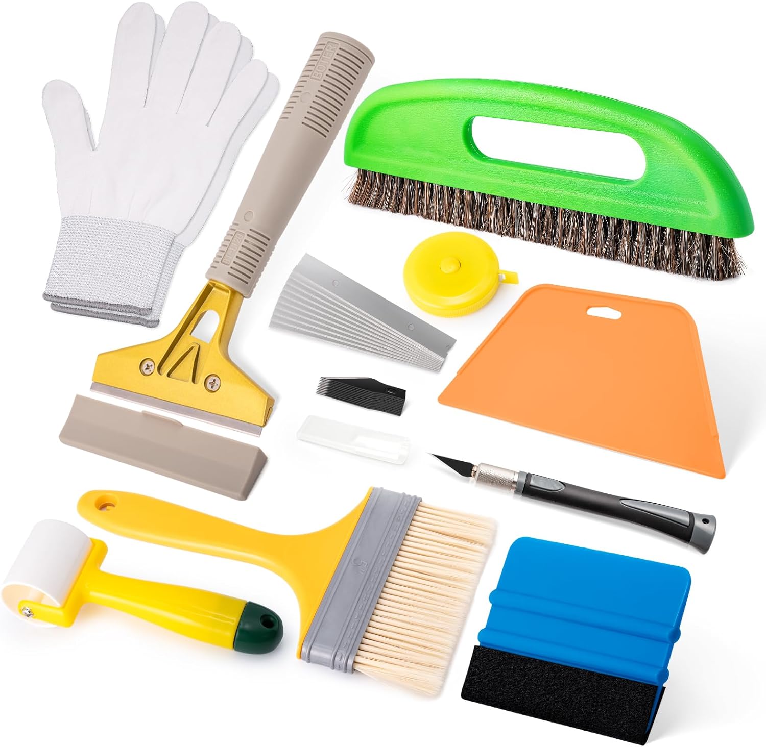 FOSHIO Kit de herramientas de papel tapiz profesional, que incluye cepillo alisador de papel tapiz, rodillo de costura, cepillo de pasta,