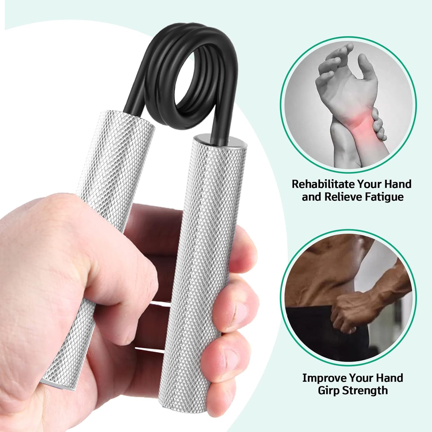 Entrenador de fuerza de agarre, fortalecedor de agarre de mano de metal de 50 libras, ejercitador de antebrazo antideslizante y resistente, agarre