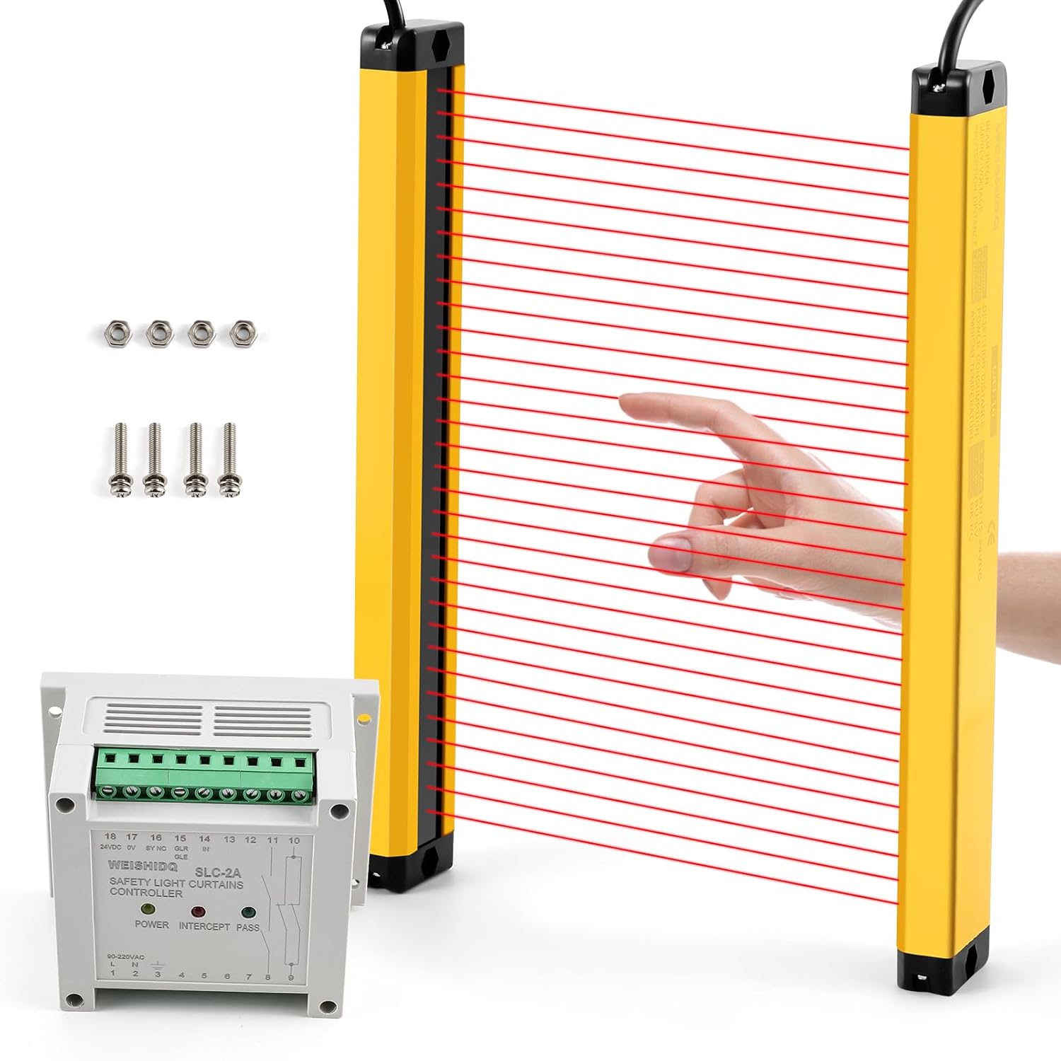 CGOLDENWALL Cortinas de luz de seguridad ultrafinas de 0.472 in Pantalla de luz Sensor infrarrojo Rejilla de seguridad Punzonadora Protector