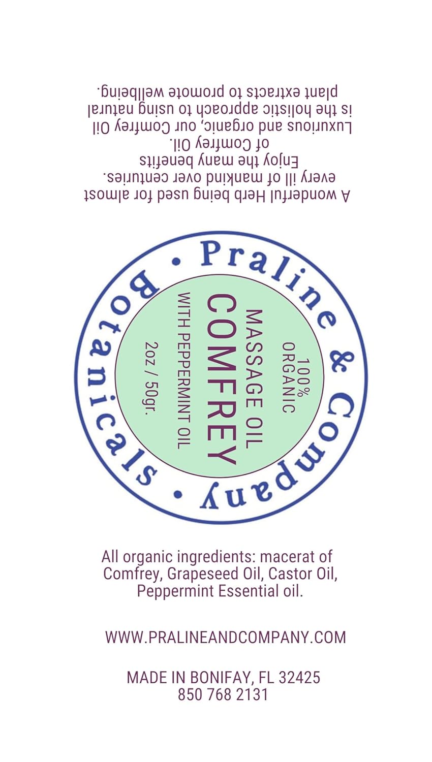 Comfrey Massage Oil for Deep Relaxation and Wellness – Moisturize Your Skin – 100% Organic & Natural – Handmade with Macerat Of Comfrey, Peppermint