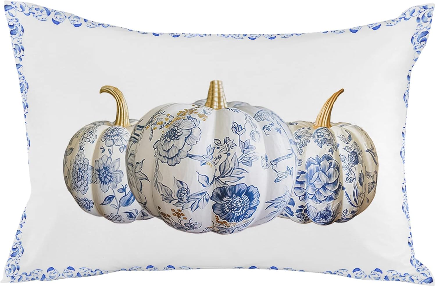 Chinoiserie – Juego de 2 fundas de almohada de porcelana impermeables para sofá, fundas de almohada decorativas de cosecha de otoño de 20 x 12