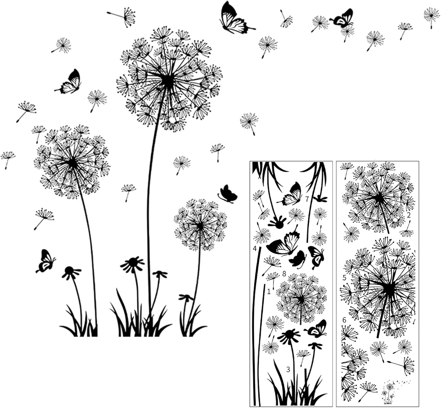 DUCTIAIARY Adhesivos autoadhesivos de pared de diente de león y mariposa para sala de estar, sofá, dormitorio, fondo, calcomanías decorativas (2