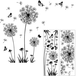 DUCTIAIARY Adhesivos autoadhesivos de pared de diente de león y mariposa para sala de estar, sofá, dormitorio, fondo, calcomanías decorativas (2 DUCTIAIARY Adhesivos autoadhesivos de pared de diente de león y mariposa para sala de estar, sofá, dormitorio, fondo, calcomanías decorativas (2