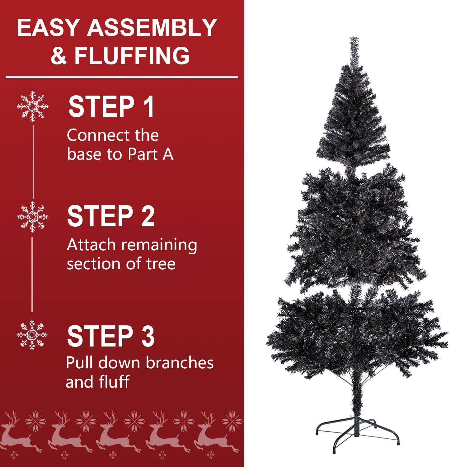 ALDRIMORE&LLY Árbol de Navidad artificial negro de 6 pies con 550 puntas de rama, decoración de Halloween y vacaciones para el hogar y la oficina