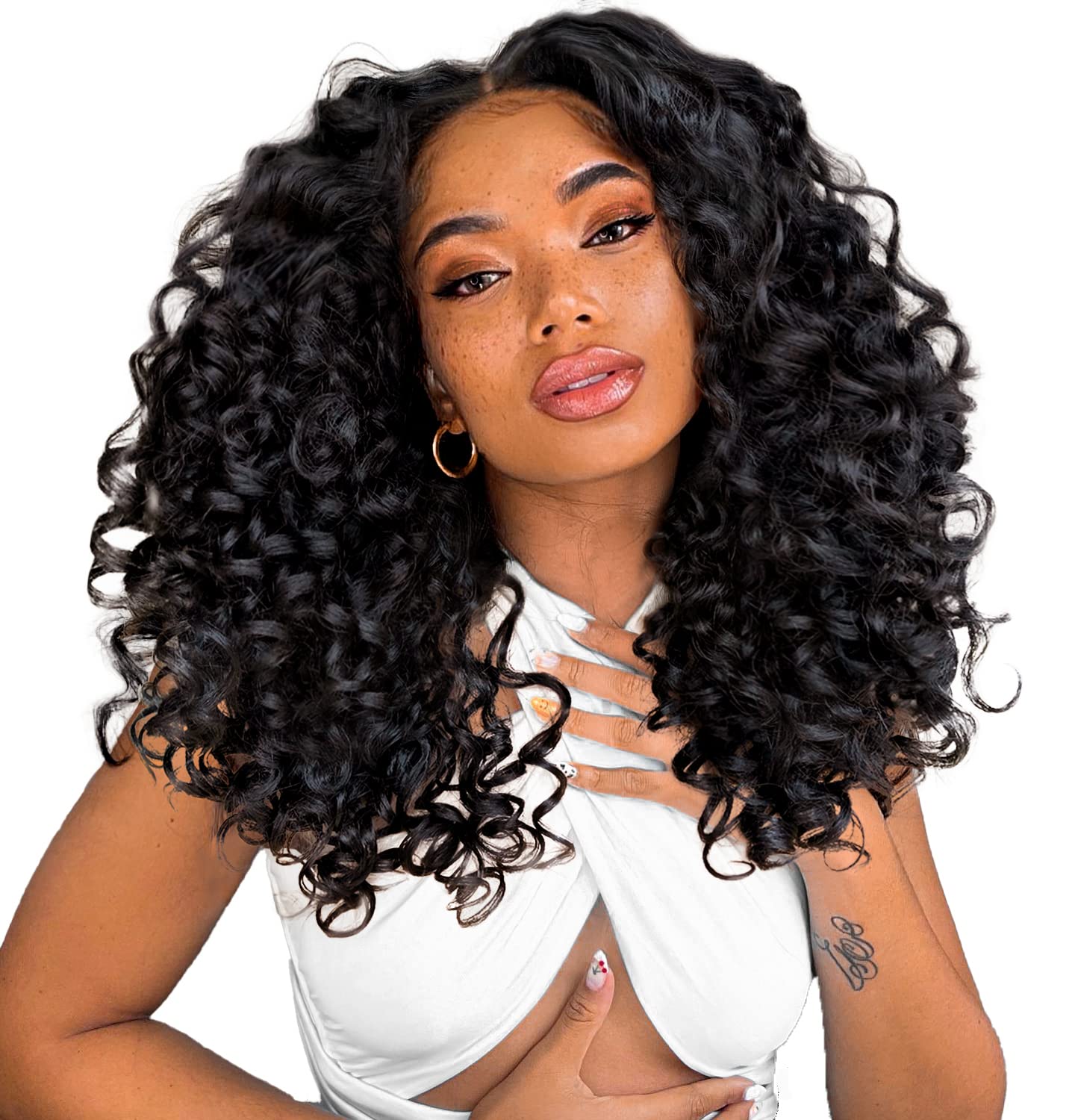 BlackSwern Pelucas rizadas con encaje frontal prearrancadas, pelucas de encaje frontal, pelucas de cabello rizado sintético con encaje frontal,