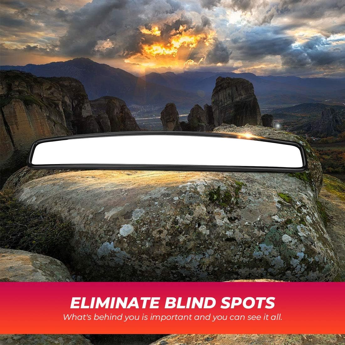 KEMIMOTO Espejo retrovisor UTV, 15 pulgadas UTV Race Convexo Center Mirror con abrazaderas de 34 de 1.75 o 2 pulgadas compatible con Polaris RZR PRO