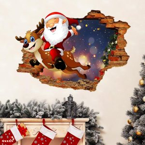 GGBOY Calcomanías de pared de Navidad 3D, calcomanías de pared de Navidad de renos de Papá Noel, removibles, calcomanías de pared de Navidad para GGBOY Calcomanías de pared de Navidad 3D, calcomanías de pared de Navidad de renos de Papá Noel, removibles, calcomanías de pared de Navidad para