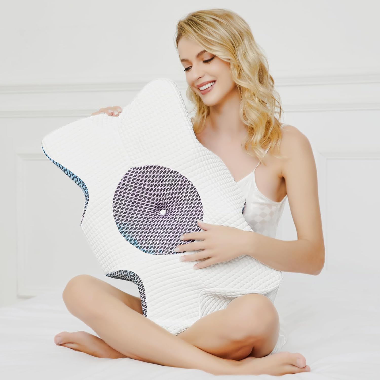 TZZLRLX Almohada cervical para aliviar el dolor, almohada cervical para soporte de cuello y hombros, almohada ergonómica de espuma viscoelástica