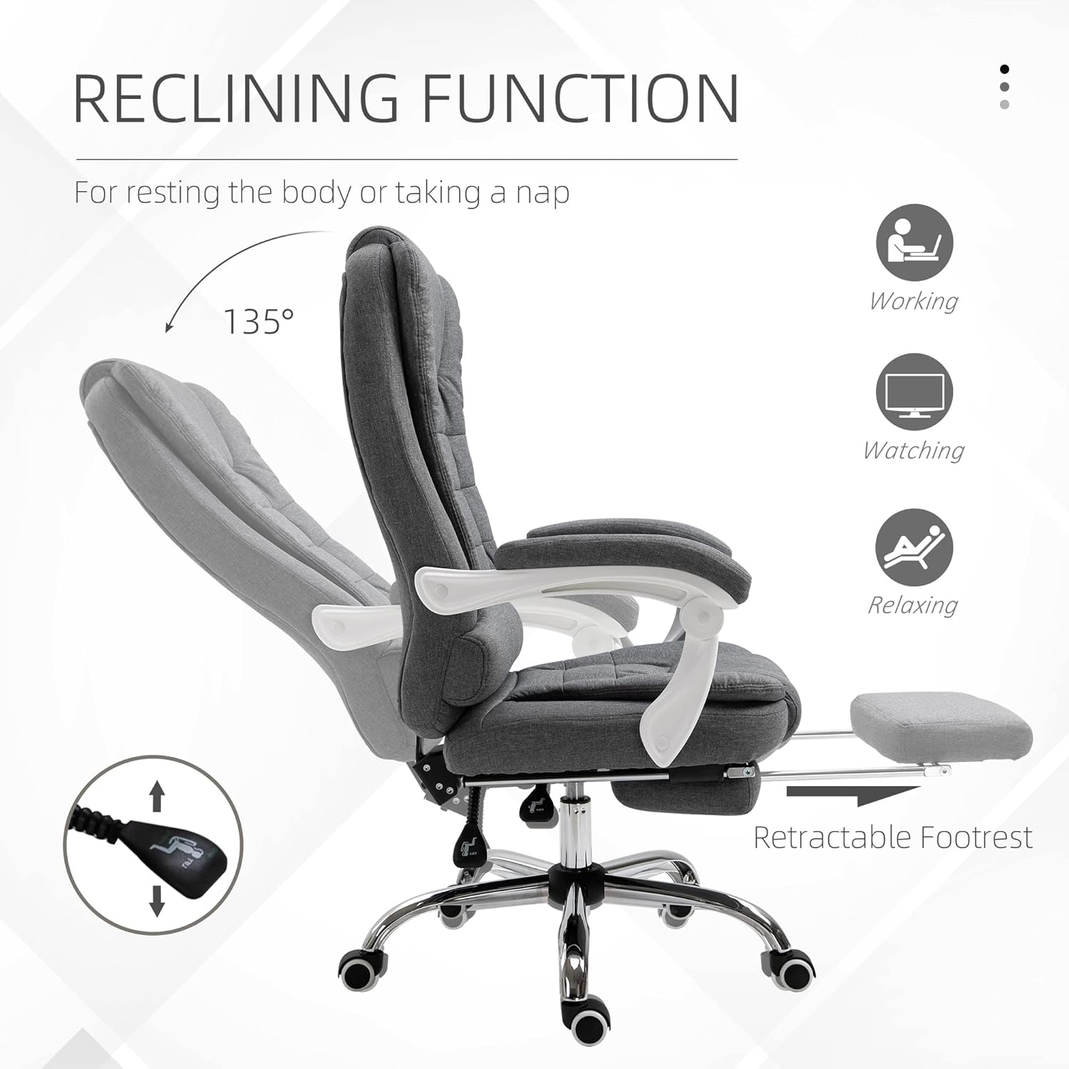 Vinsetto Silla de oficina ejecutiva de respaldo alto con reposapiés, silla de computadora de tela de lino con reposabrazos acolchados, silla de
