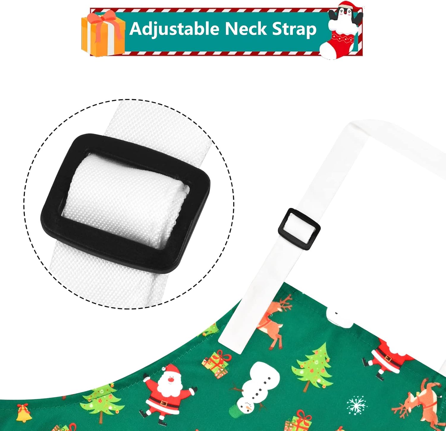 ASPMIZ Delantal de cocina de Papá Noel verde con correa ajustable para el cuello, delantal impermeable de muñeco de nieve de invierno para niños