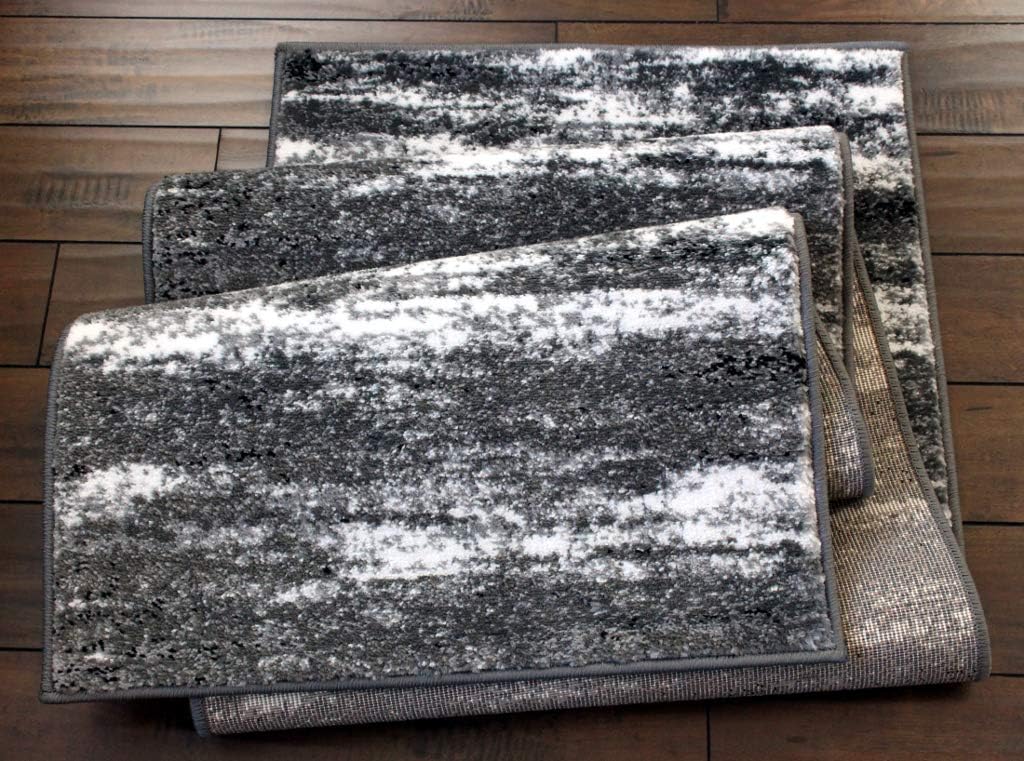 Masada Rugs, Stephanie Collection – Alfombra de área moderna y contemporánea, 1102, gris, blanco, negro (2 pies x 7 pies 3 pulgadas)