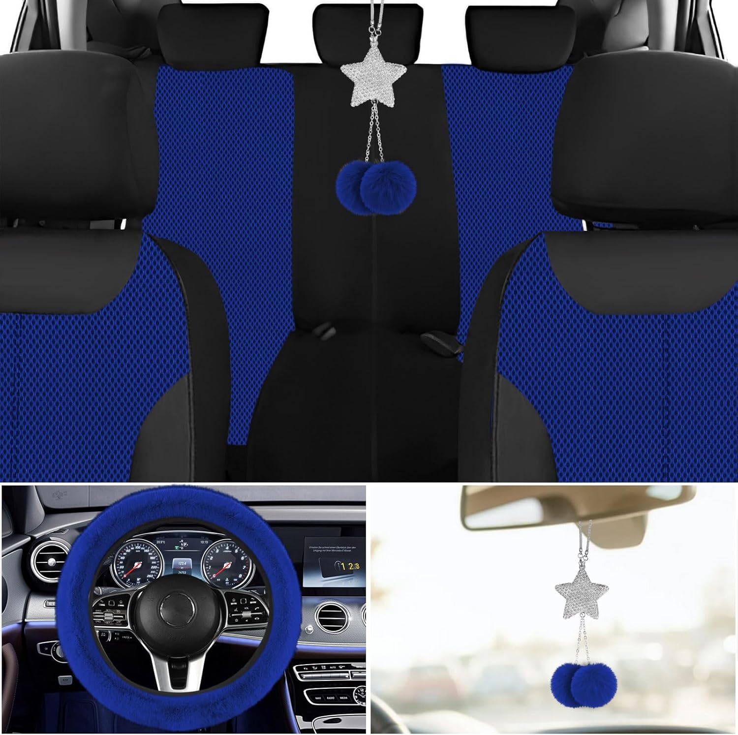 JINGSEN Juego completo de 17 fundas de asiento de automóvil 3D de malla de aire 3D para mujer, esponja compuesta de 0.197 in, paño de malla de aire