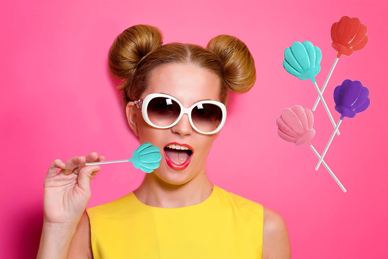 Fruidles Paletas de conchas marinas con temática de sirena, recuerdos de fiesta para tu fiesta de cumpleaños, ventosas envueltas individualmente
