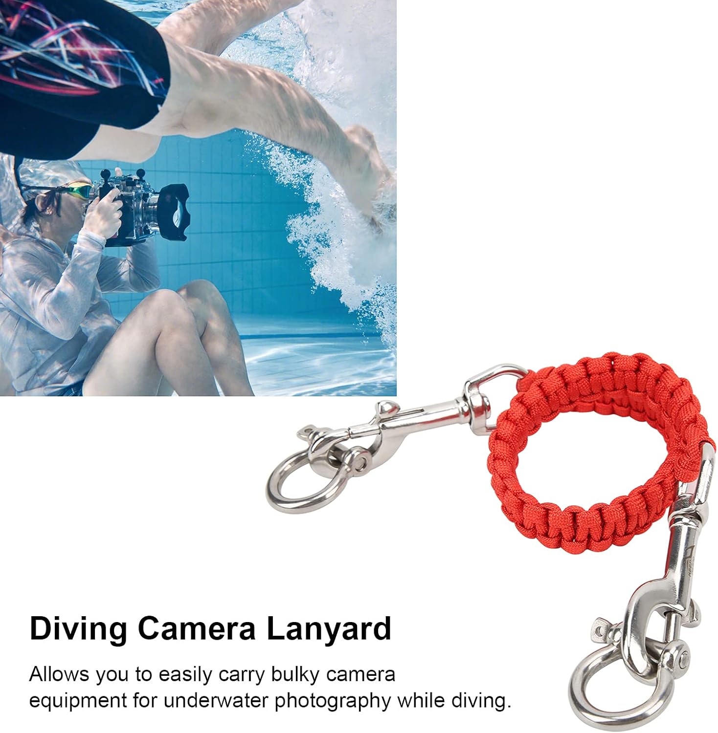 VGEBY Cordón para cámara de buceo, 360 grados retráctil flexible de rotación de la cámara de la vivienda de llevar el cordón de buceo Accesorios de
