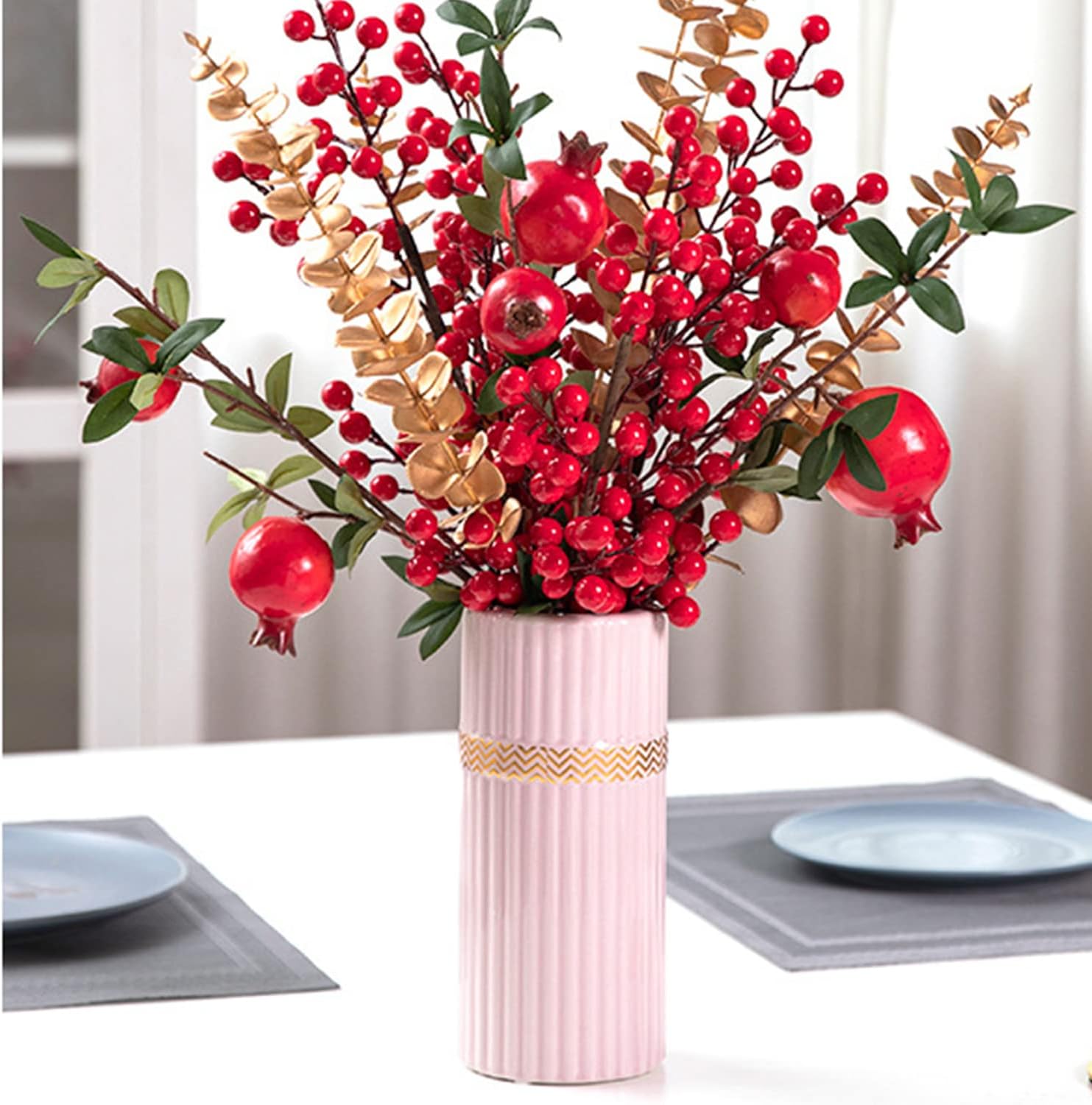 Disoza Jarrón de cerámica para decoración del hogar, jarrones de flores modernos rosas para sala de estar, 8.5 pulgadas de alto x 3.7 pulgadas de