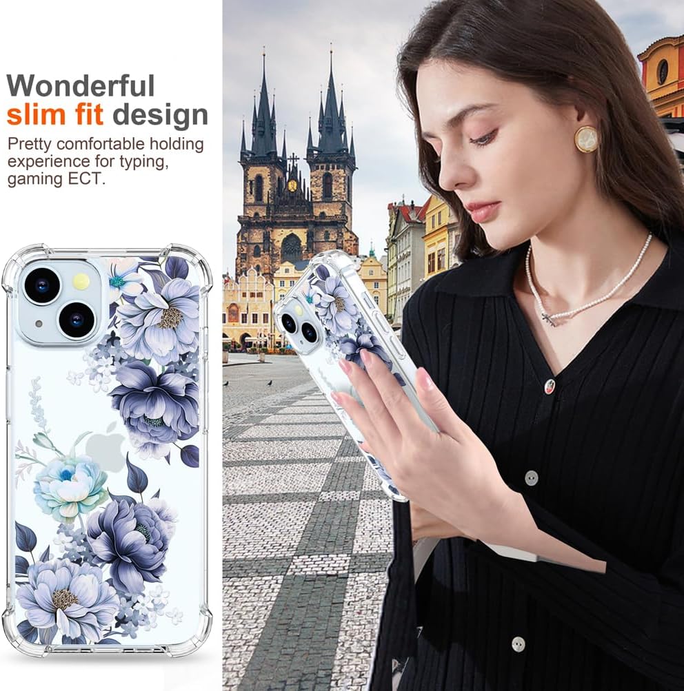 Funda para iPhone 15 para mujeres, diseño de flores y flores, bonita funda de diseño de flores estéticas para niñas compatible con iPhone 15, color