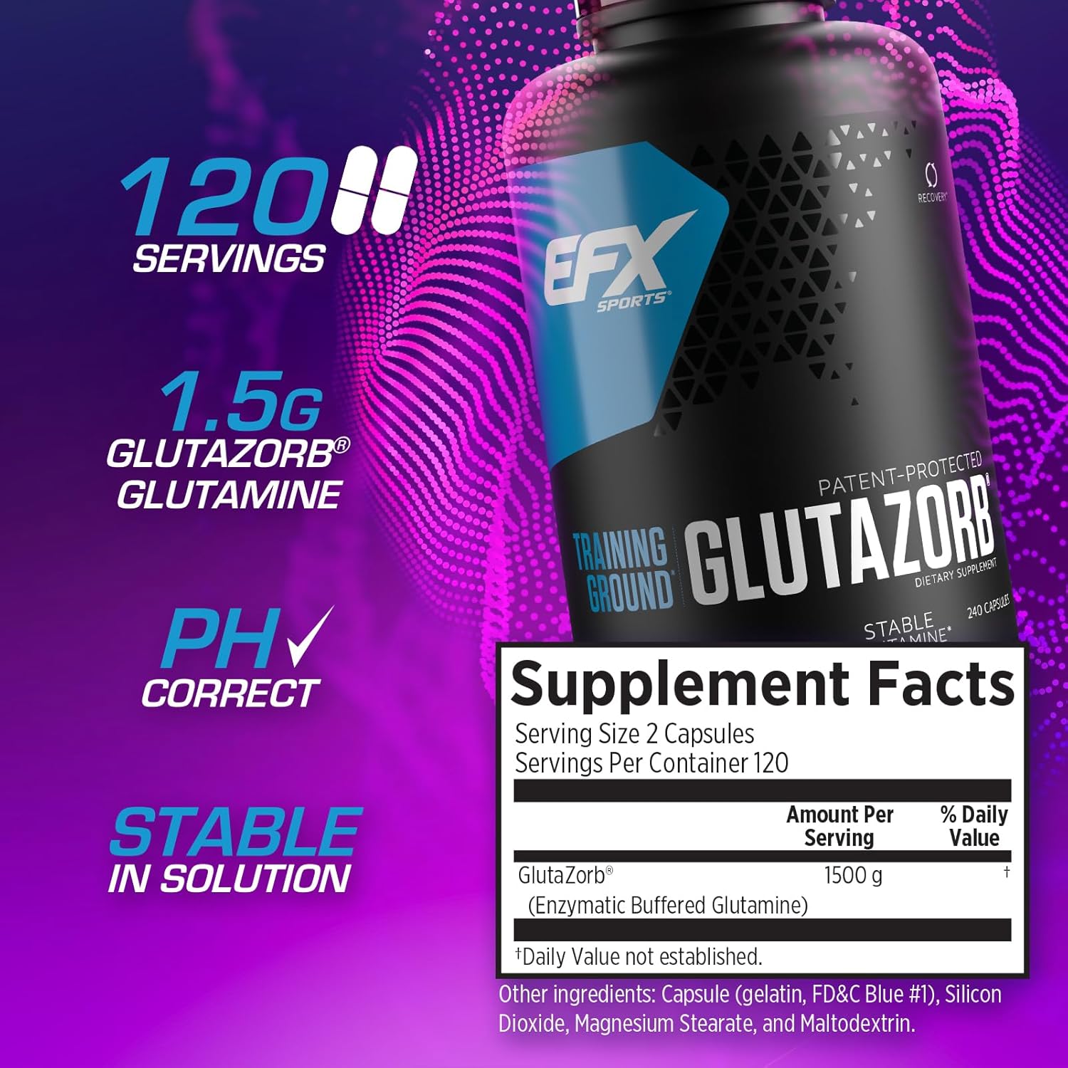 EFX Sports Training Ground Glutazorb Powder  Suplemento de glutamina altamente concentrado, pH correcto, digestión y apoyo inmunológico, 140