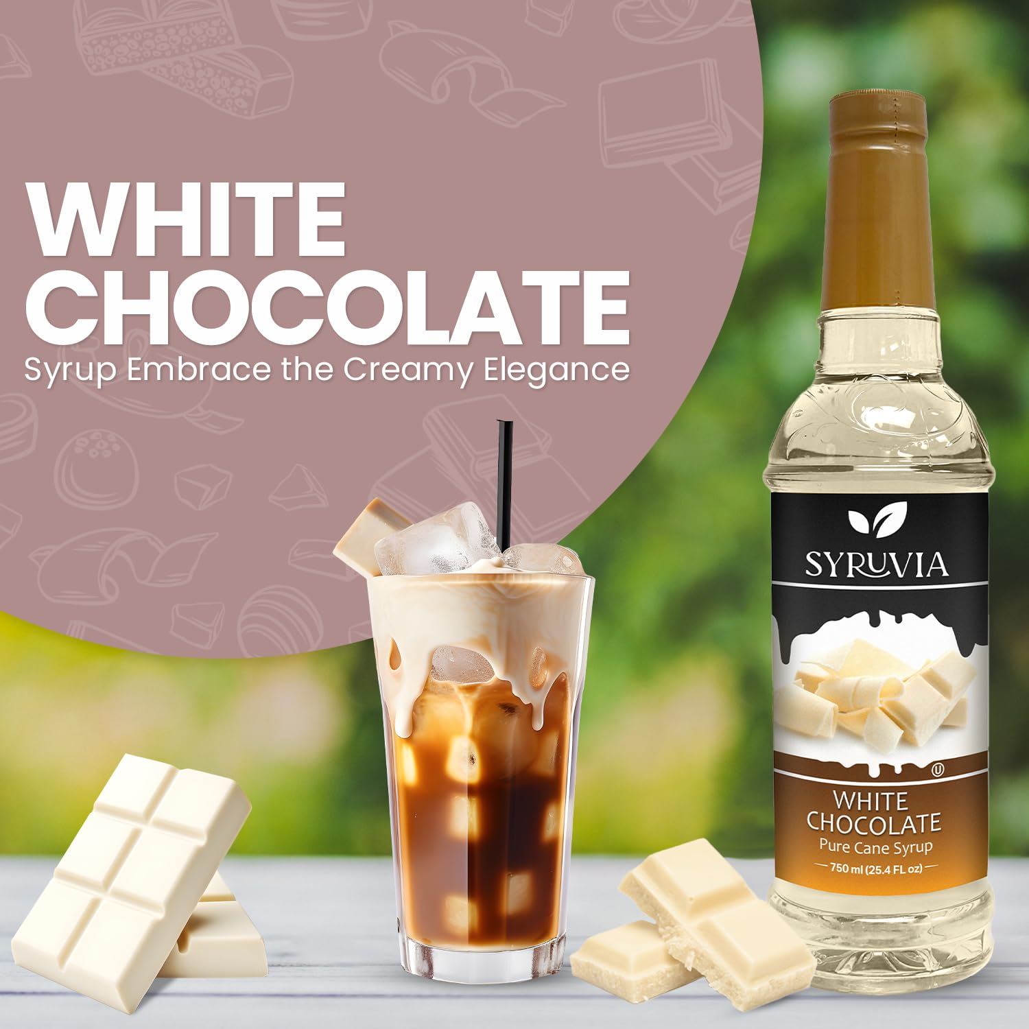 Syruvia Jarabe de chocolate blanco para café, jarabe de café de chocolate blanco suave, 25.4 onzas líquidas, Kosher, sin gluten, ideal para café,