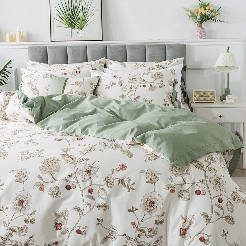 FADFAY Juego de funda de edredón tamaño individual XL, juego de ropa de cama floral 100% algodón, ropa de cama universitaria para dormitorio, funda