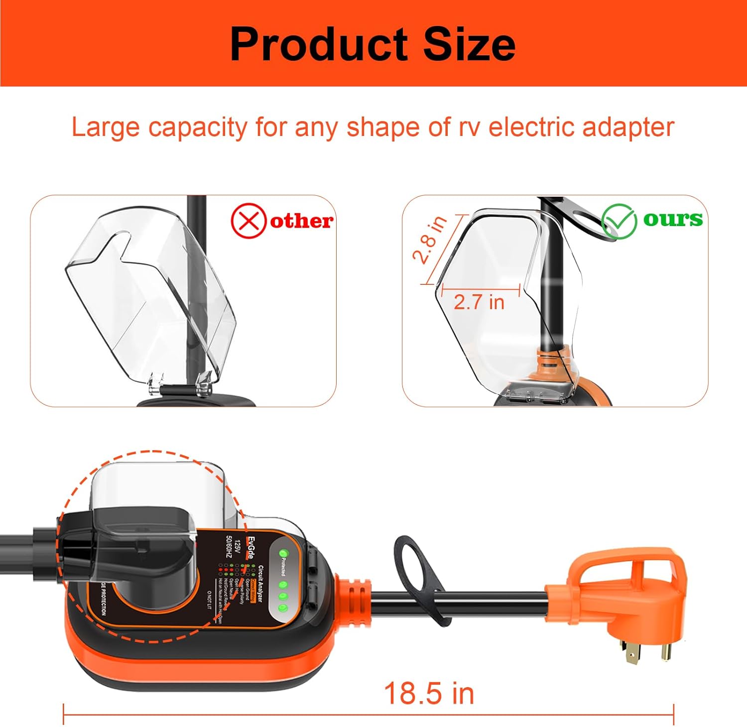 EyGde Adaptador RV de 30 amperios a 50 amperios con protector de sobretensiones impermeable, patentado TT-30P macho a 14-50R hembra, analizador de