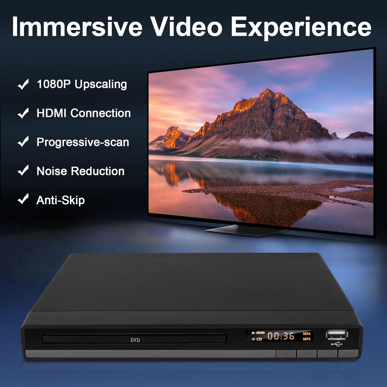 Reproductor de DVD HD para TV con salida HDMI, reproductores de DVD compactos con control remoto  Reproductor de CD de DVD simple con entrada USB